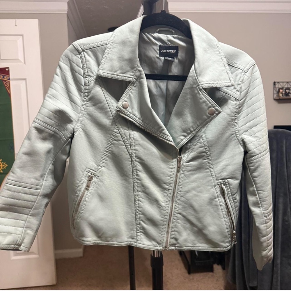 Light Blue/Gray Faux Leather Jacket